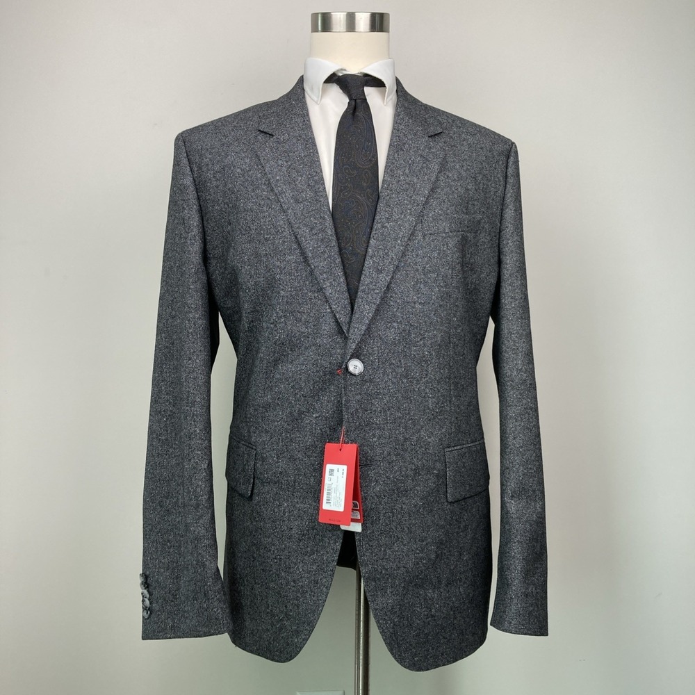 Hugo Boss Mens Modern fit Sport Coat Blazer 48R Grey‎ Solid Stretch